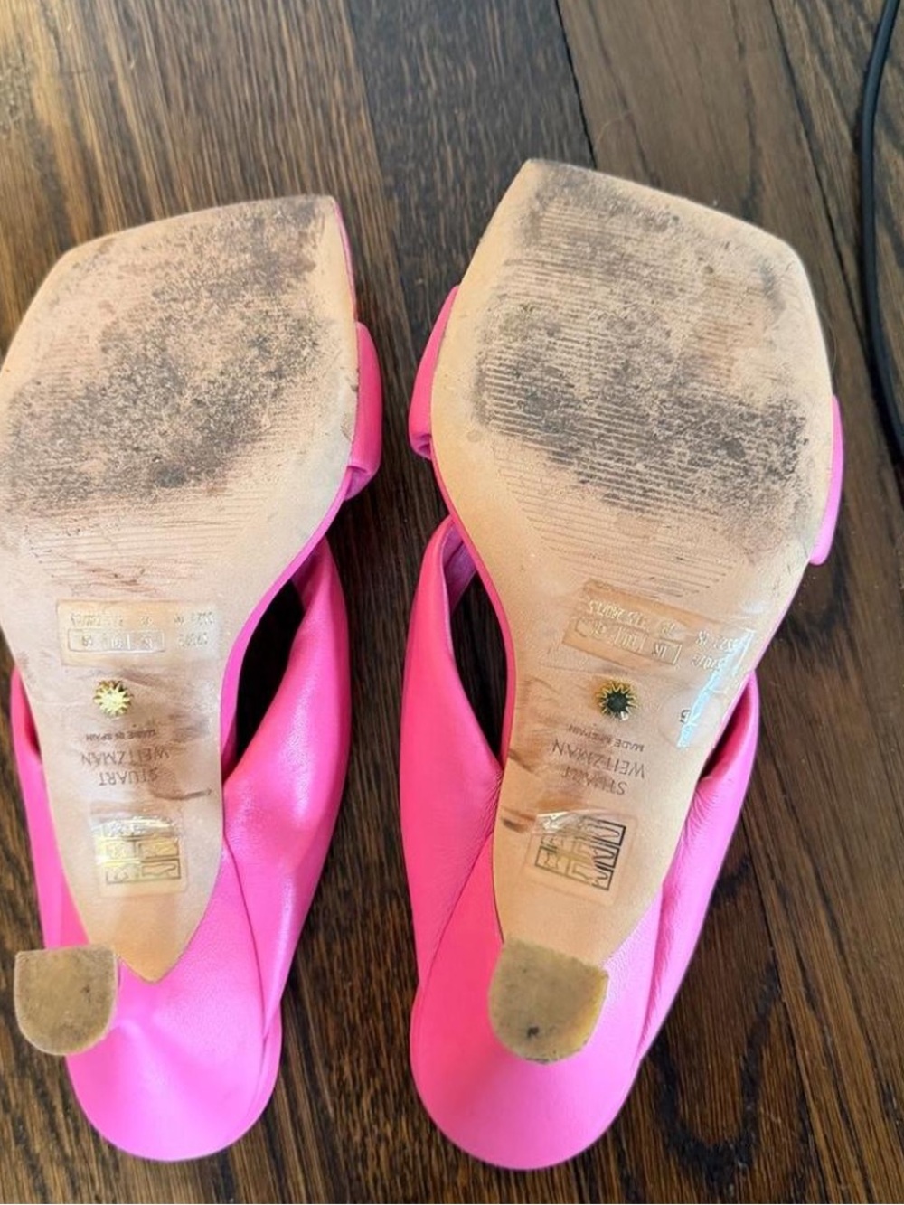 Stuart Weitzman Hot Pink Knotted Square-Toe Slide Mules - Picture 4 of 4